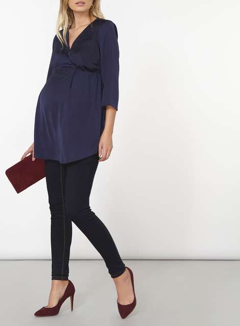**Maternity Navy Gathered Wrap Top
